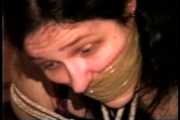 34 YR OLD STAY AT HOME MOM IS, WRAP TAPE GAGGED, BALL TIED, FEET TICKLED, GAG TALKING, HOG-TIED AND STINKY NYLON COVERED FEET TOE TIED (D73-15) 2