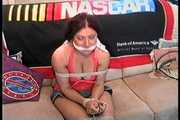34 YEAR OLD HOTEL MANAGER IS HOG-TIED, CLEAVE GAGGED, UPSKIRT, BAREFOOT, TOE-TIED, HANDGAGGED AND ROPE TIED ON THE SOFA (D73-10) 1