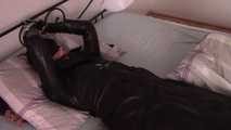 Mistress in handcuffs, cum na leather coat 2