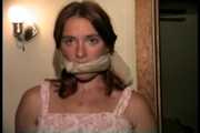 24 Yr OLD CRAFTIER GETS MOUTH STUFFED, HANDGAGGED, CLEAVE GAGGED, GAG TALKING, BAREFOOT, FOOT AND TOE-TIED WITH PLASTIC CABLE TIES (D73-9) 1